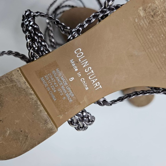 Colin Stuart Braided Gladiator Ankle‎ Wrap Sandals 5 Silver VS - Picture 5 of 9